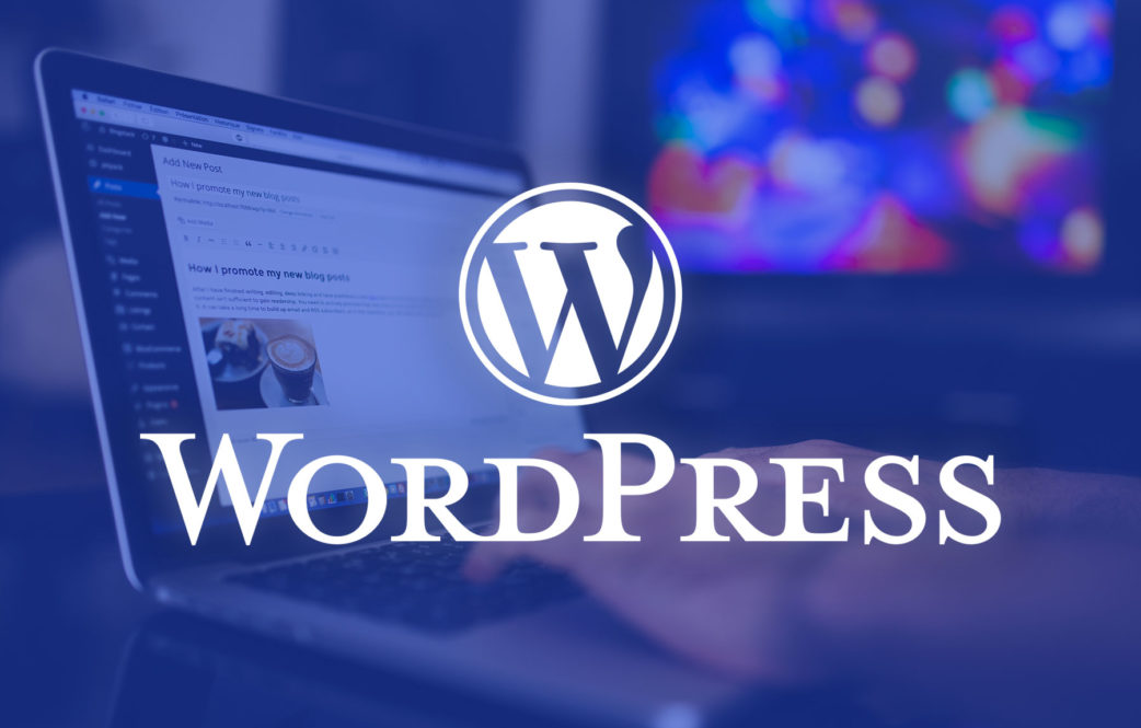 Import Resale Cross-border EC The WordPress blog management interface is displayed on the laptop screen, with the WordPress logo superimposed on the front.